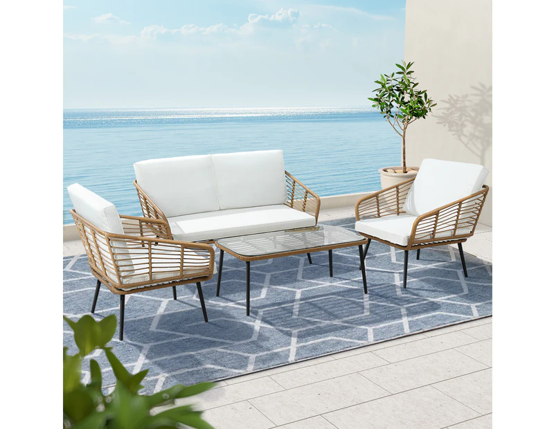 Gardeon 4-Piece Outdoor Sofa Set Rattan Lounge Setting Table Chairs