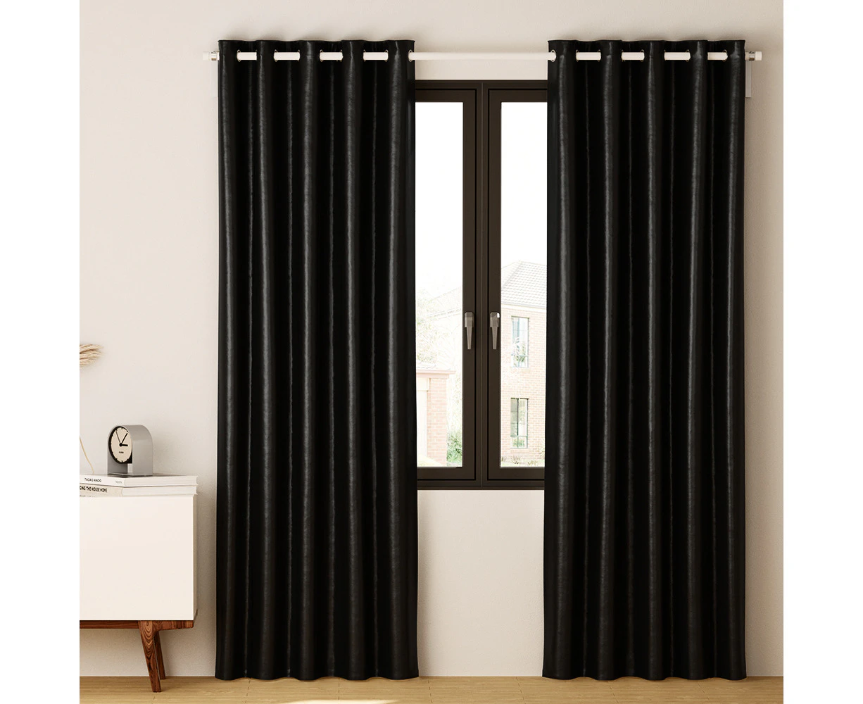 Artiss 2X Blockout Curtains Eyelet 240x230cm Black Shine