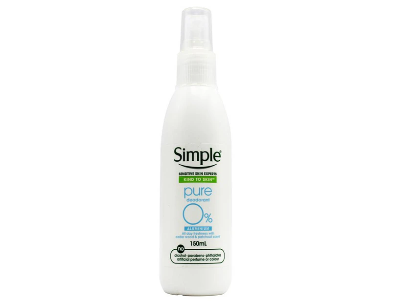 6 x Simple Kind To Skin Pure Deodorant Spray Alcohol Free Mist Men Women 150mL