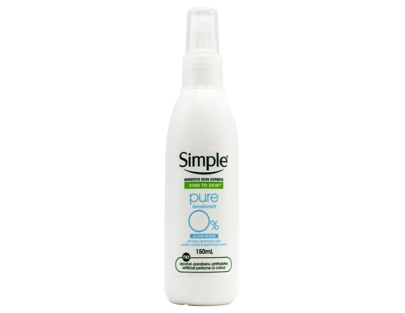 12 x Simple Kind To Skin Pure Deodorant Spray Alcohol Free Mist Men Women 150mL