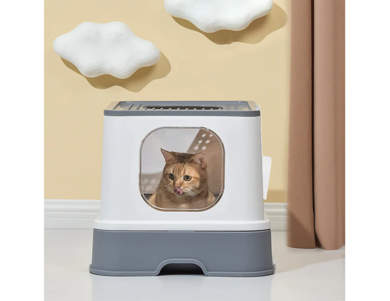 Pawz Cat Litter Box Fully Enclosed Kitty Toilet Tray Pan Container Large Grey