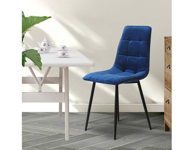 Levede 4x Dining Chairs Kitchen Velvet Chair Lounge Room Retro Padded Seat Blue