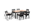 Outdoor Tuscany 6 Seat With Capri Chairs With Teak Arm Rests - Outdoor Aluminium Dining Settings - Charcoal with Denim Grey