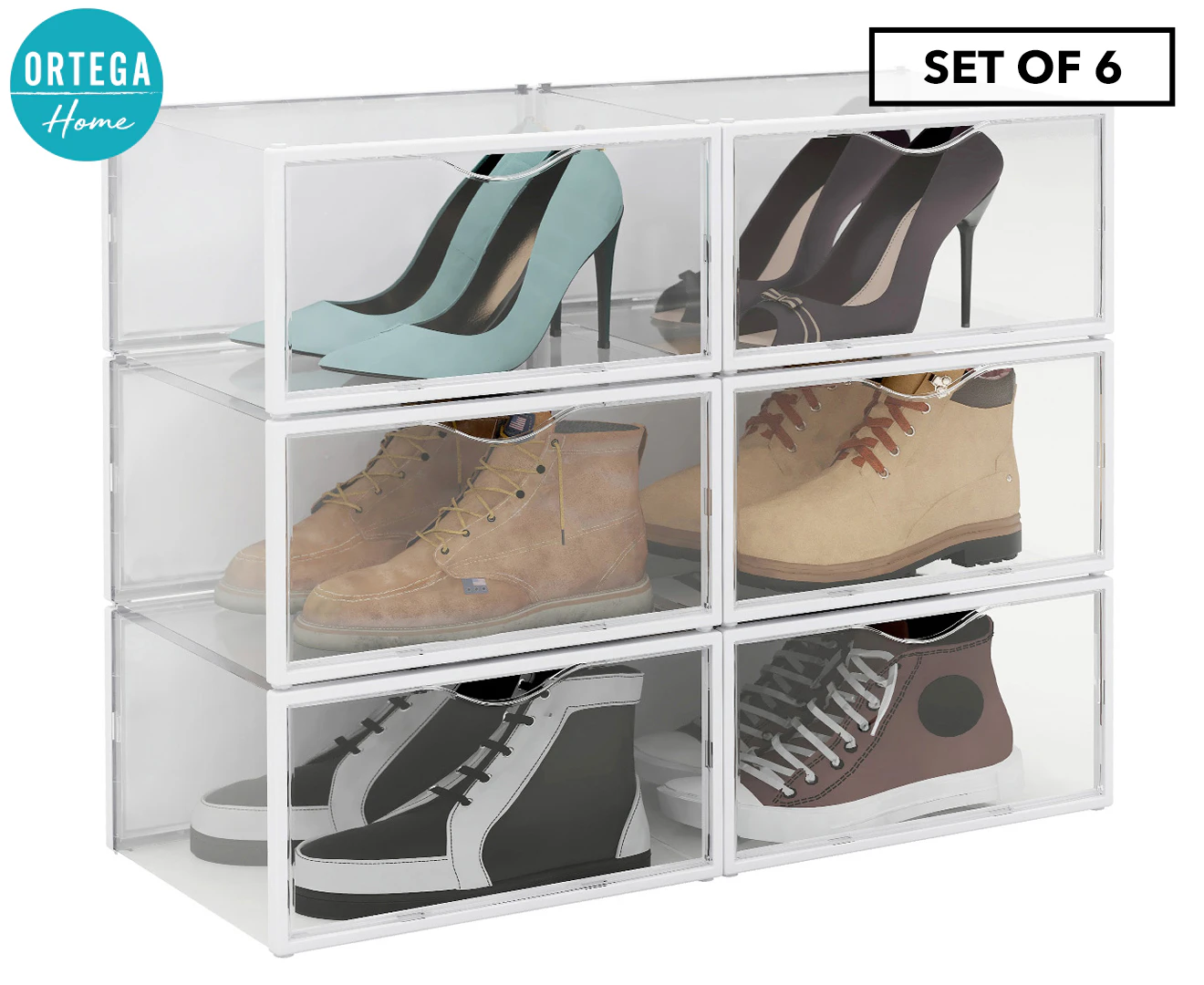 Ortega Home Set of 6 Stackable Sneaker/Shoe Box - Clear