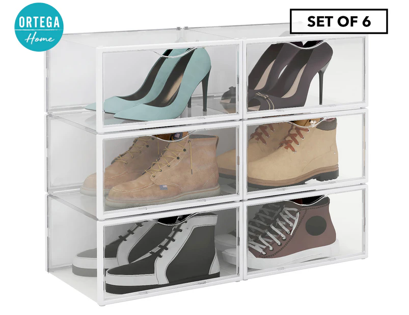 Ortega Home Set of 6 Stackable Sneaker/Shoe Box - Clear