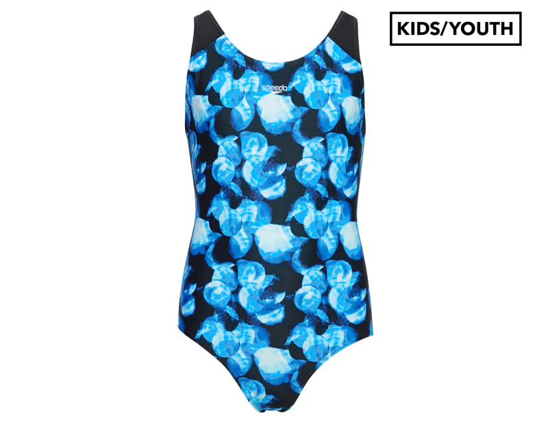 Speedo Girls' Allover Splashback Swimsuit - Black/Blue
