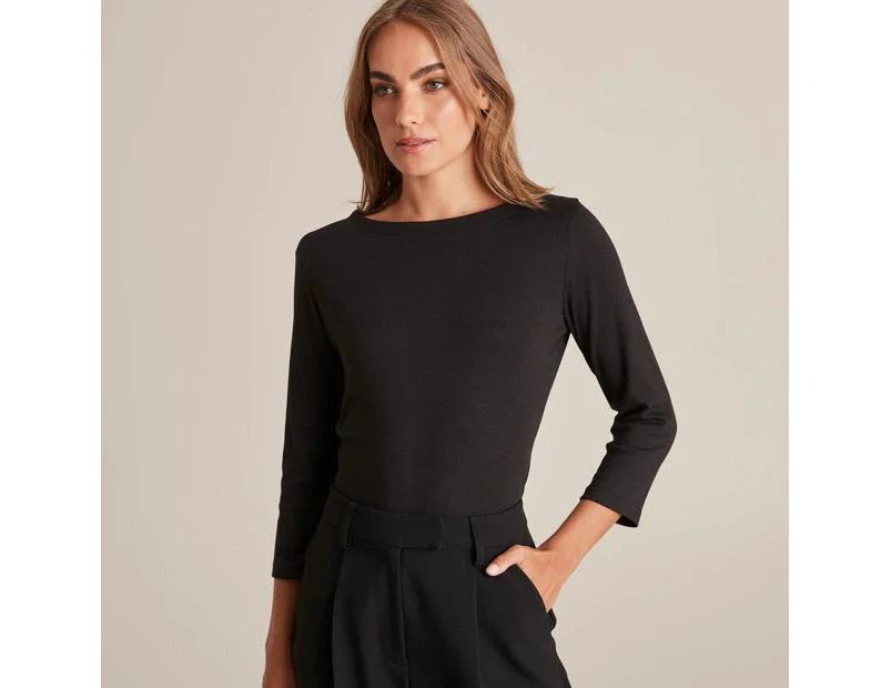 Isabel Boat Neck Top - Preview - Black