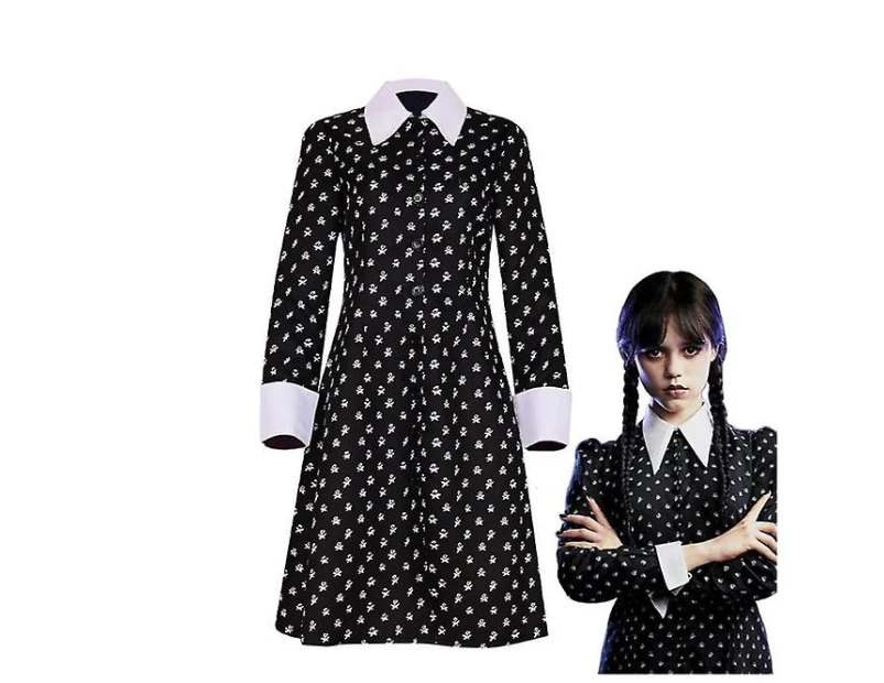 Wednesday Adams family Cosplay Black Dresses White Collar Costume Outfits