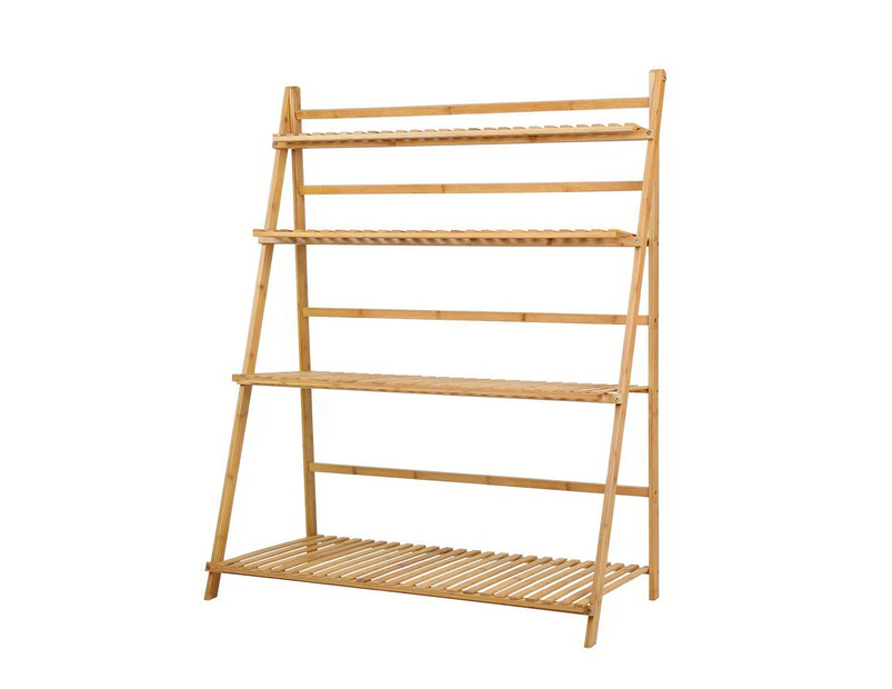 Bamboo Wooden Ladder Shelf Plant Stand Foldable