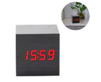 Digital Alarm Clock, Wood LED Light Mini Modern Cube Desk Alarm Clock（Black Wood+Red Character）