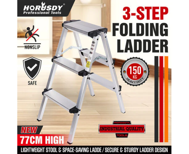 Long Step Ladder Aluminium Folding Platform Portable Non-Slip Thick Stair 72.5cm