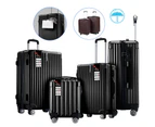 4 Piece Luggage Set Carry On Traveller Suitcases Hard Shell Rolling Trolley Checked Bag TSA Lock Front Hook Lightweight Black