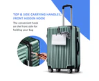 4 Piece Luggage Set Carry On Suitcase Traveller Bag Hard Shell Rolling Trolley Checked TSA Lock Front Hook Lightweight Dark Green