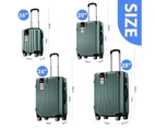 4 Piece Luggage Set Carry On Suitcase Traveller Bag Hard Shell Rolling Trolley Checked TSA Lock Front Hook Lightweight Dark Green