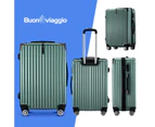 4 Piece Luggage Set Carry On Suitcase Traveller Bag Hard Shell Rolling Trolley Checked TSA Lock Front Hook Lightweight Dark Green