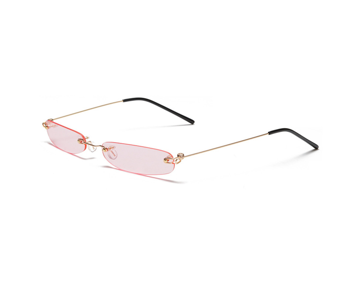 Slim Rimless Rectangular Sunglasses Vintage Slender Clear Glasses Spring Hinge Au 