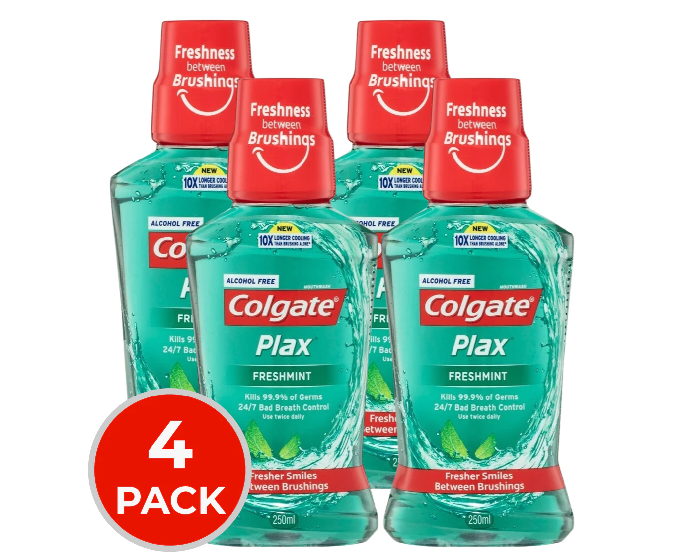 4x Colgate Plax Mouthwash Free Freshmint 250mL