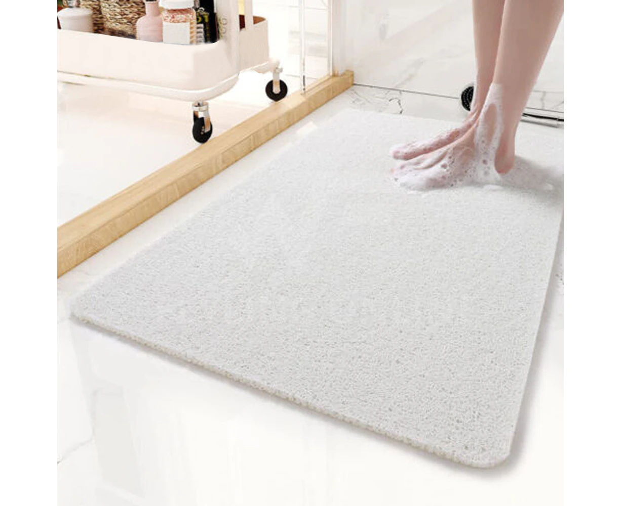 Anti-Slip Shower Loofah Bathroom Bath Mat Carpet Water Drains - White