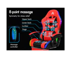 ALFORDSON Gaming Chair with 8-Point Massage 12 RGB LED Black & Red