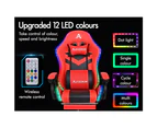 ALFORDSON Gaming Chair with 8-Point Massage 12 RGB LED Black & Red