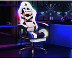 ALFORDSON Gaming Office Chair 12 RGB LED Massage Computer Seat Footrest White
