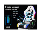 ALFORDSON Gaming Office Chair 12 RGB LED Massage Computer Seat Footrest White
