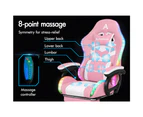 ALFORDSON Gaming Chair with 8-Point Massage 12 RGB LED Pink & White