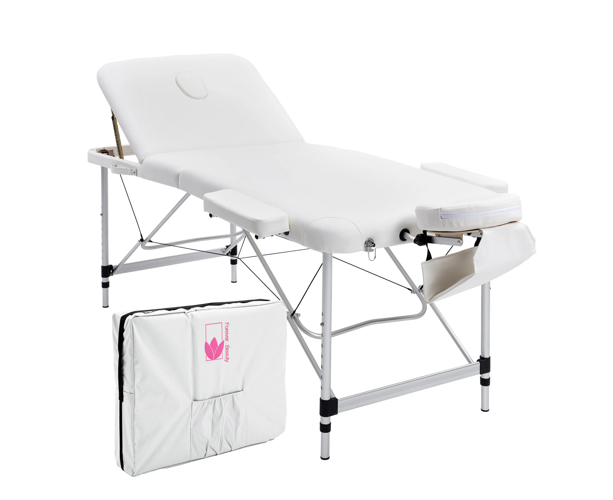 Forever Beauty White Portable Beauty Massage Table Bed Therapy Waxing 3 Fold 70cm Aluminium