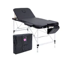 Forever Beauty Portable Beauty Massage Table Bed 3 Fold 70cm Aluminium Therapy Waxing - Black