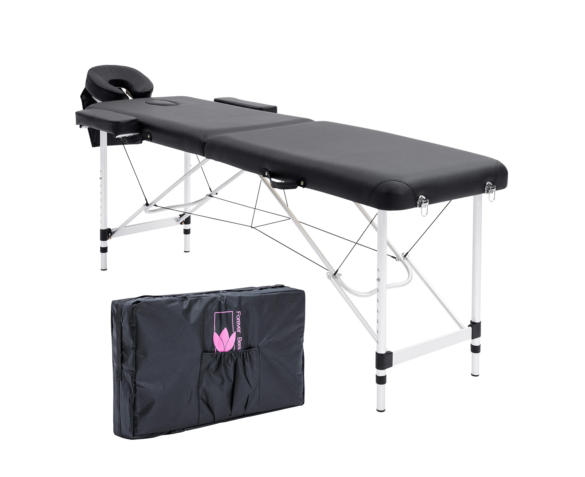 Forever Beauty Portable Beauty Massage Table Bed 2 Fold 55cm Aluminium Therapy Waxing - Black