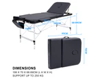 Forever Beauty Portable Beauty Massage Table Bed 3 Fold 70cm Aluminium Therapy Waxing - Black