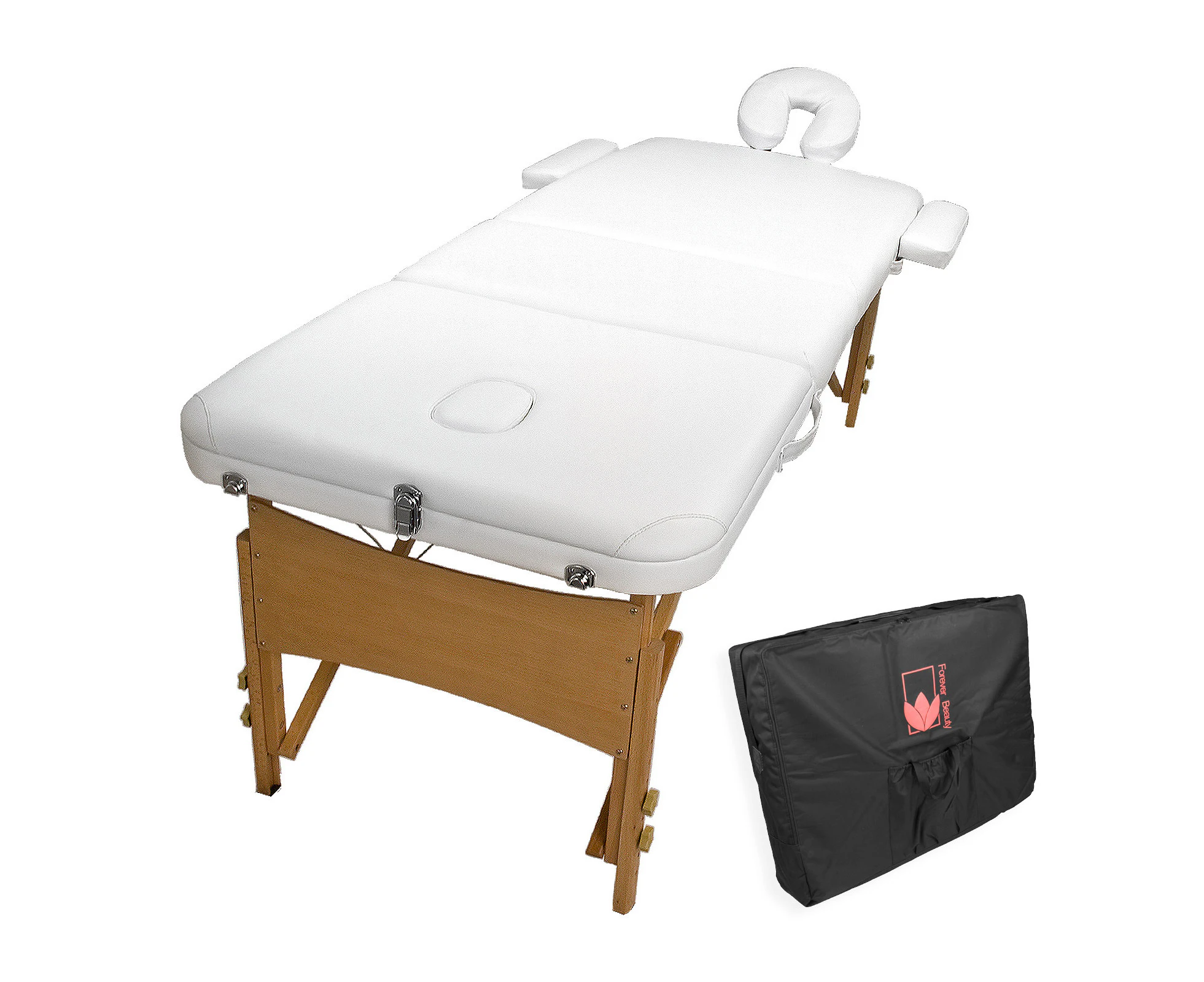 Forever Beauty Portable Beauty Massage Table Bed 3 Fold 70cm Wooden - White