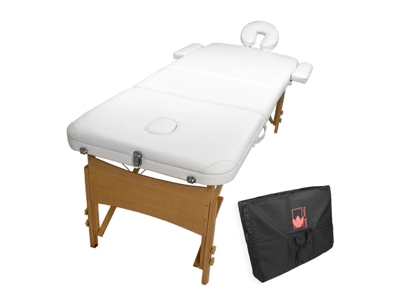 Forever Beauty Portable Beauty Massage Table Bed 3 Fold 70cm Wooden - White
