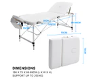 Forever Beauty Portable Beauty Massage Table Bed 3 Fold 75cm Aluminium Therapy Waxing - White