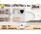 KOMAN Stainless Steel Glass Lid 26cm with Bakelite Handle