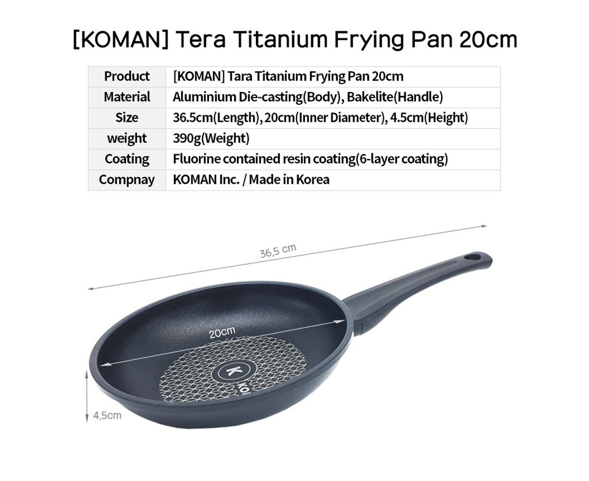 KOMAN] Nonstick Titanium Coating Square BBQ Frying Pan