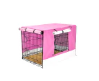 Paw Mate Wire Dog Cage Crate 24in with Tray + Cushion Mat + Pink Cover Combo