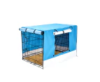 Paw Mate Wire Dog Cage Crate 24in with Tray + Cushion Mat + Blue Cover Combo