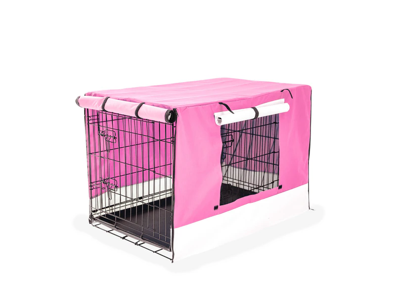 Paw Mate Wire Dog Cage Foldable Crate Kennel 24in with Tray + Pink Cover Combo