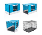 Paw Mate Wire Dog Cage Foldable Crate Kennel 48in with Tray + Blue Cover Combo