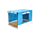 Paw Mate Wire Dog Cage Crate 30in with Tray + Cushion Mat + Blue Cover Combo