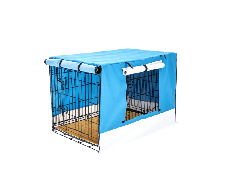 Paw Mate Wire Dog Cage Crate 30in with Tray + Cushion Mat + Blue Cover Combo