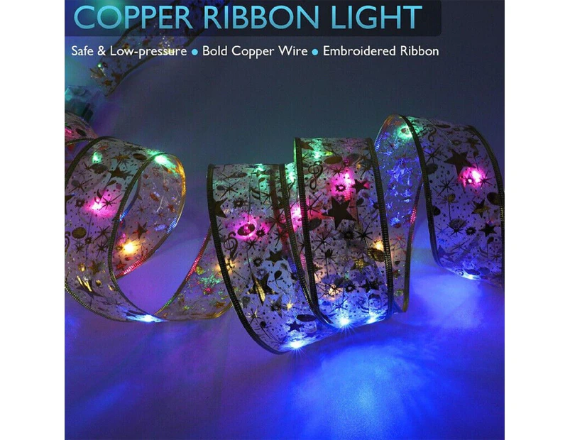 EZONEDEAL  Gold Christmas Ribbon Fairy Lights,100 LED Lights Battery Powered Copper Fairy Strings Ribbon Bows Lights for Weddings New Year Christmas
