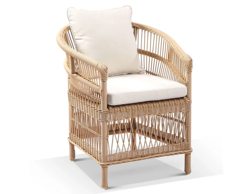 Outdoor Malawi Outdoor Wicker And Aluminium Dining Chair - Outdoor Chairs - Wheat wicker with Cream