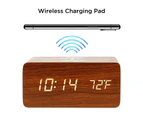 Wooden Alarm Clock With Qi Wireless Charging Pad Compatible With Iphone Samsung,Brown