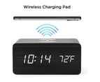 Wooden Alarm Clock With Qi Wireless Charging Pad Compatible With Iphone Samsung,Black