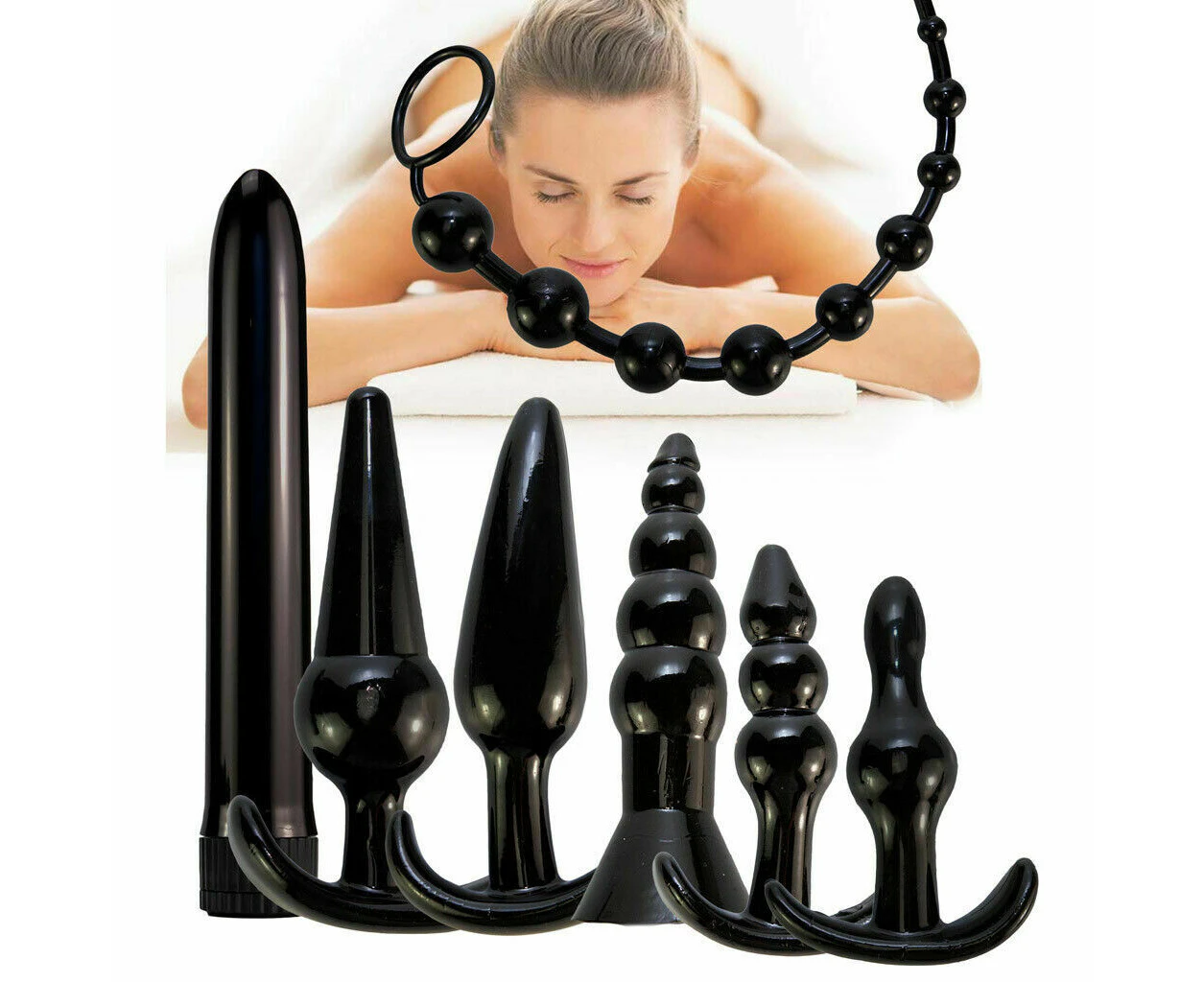 7Pcs Vibrator Anal Beads Butt Plug Stimulator Massager Set Sex Toy For Women Men