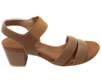 Usaflex Trudie Womens Comfortable Leather Mid Heel Sandals - Camel