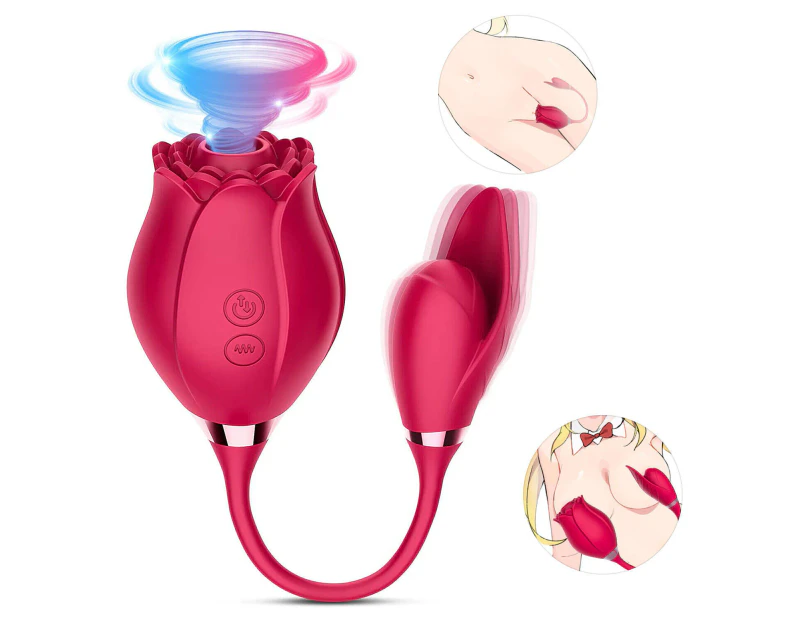 Clit Pump Sucking Rose Vibrator G-Spot Licking Tongue Dildo Sex Toys For Women