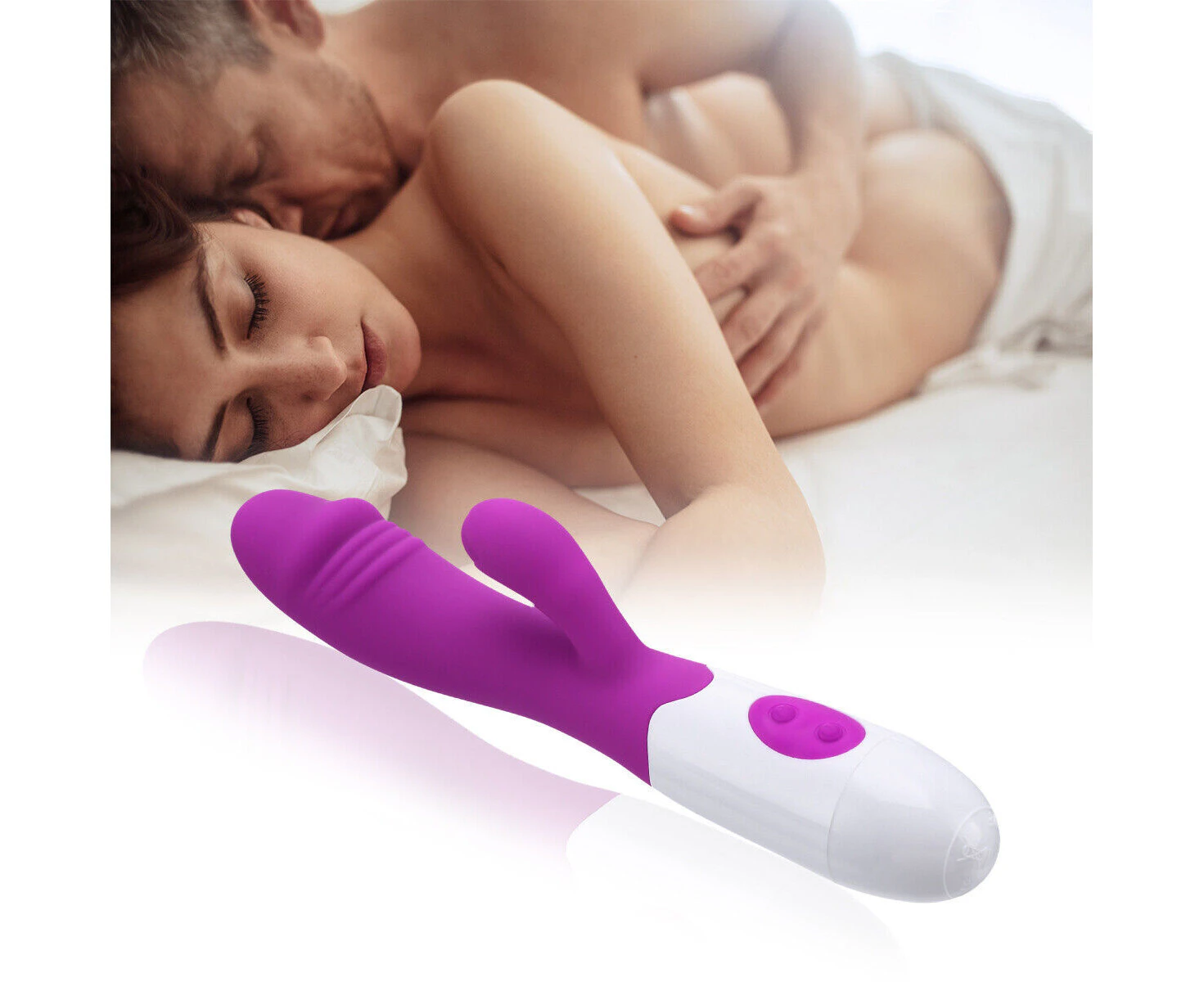 Rechargeable Realistic G-spot Clit Rabbit Vibrator Dildo Sex Toys For Women-Purple